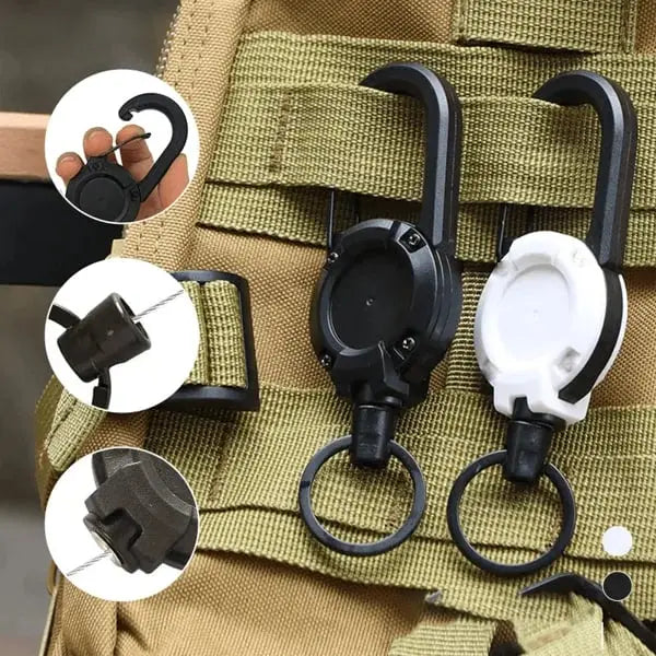 Taktisk nøkkelbrikke med uttrekkbar kabel