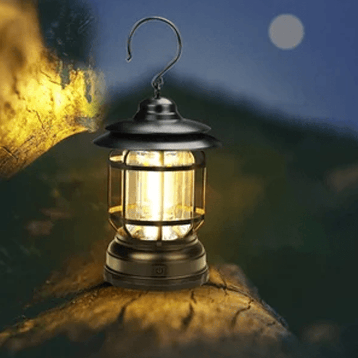 Portae Retro-Campinglampe - VintageGlow, LED-Campinglampe for utendørs, hage og eventyr