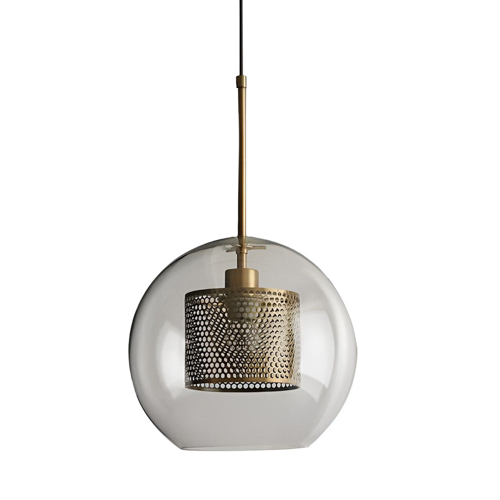 Vintage industriell pendellampe med rund glass og gull – LED pendellampe for spisestue og stue | Skanto