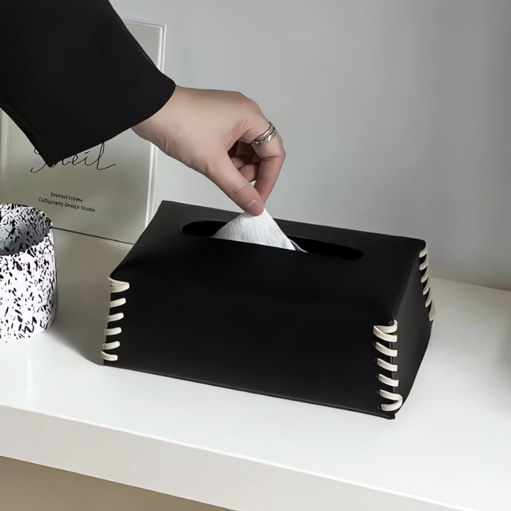 Skanto | Stitched Leather Tissue Box Holder