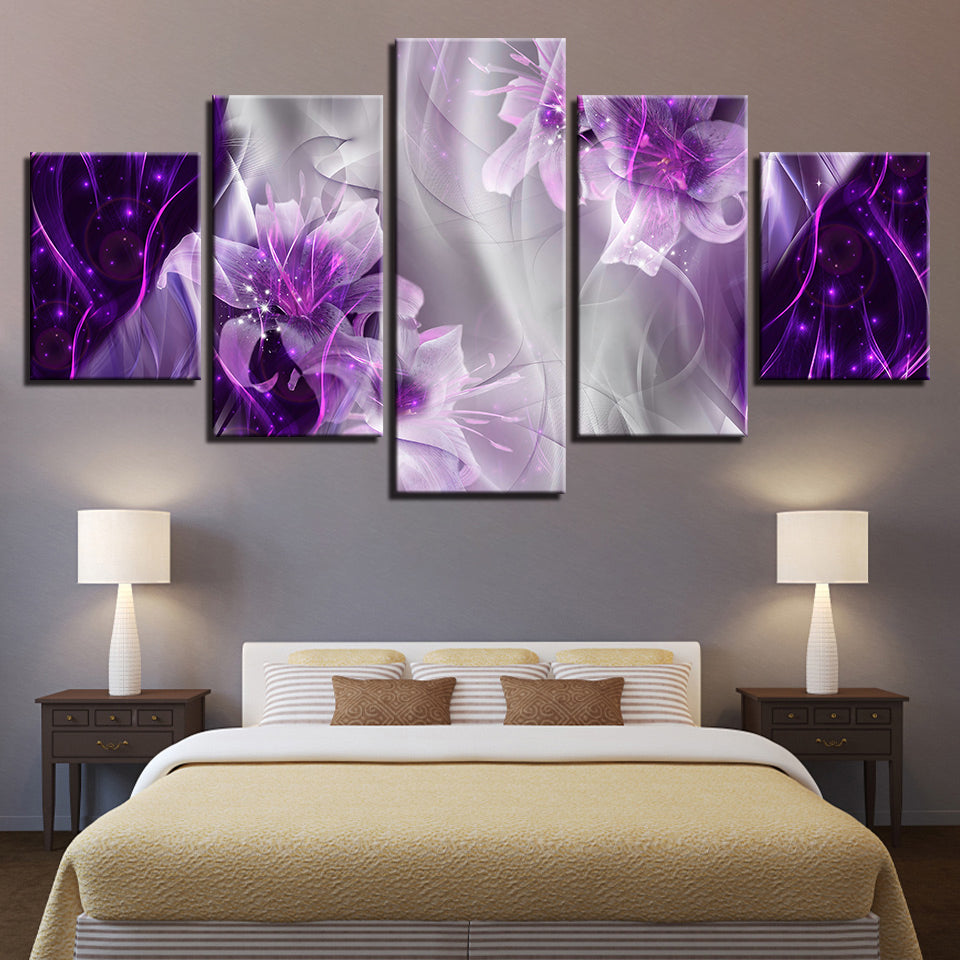 Fantasy Purple Lilien 5 stk - Lerret veggkunst maleri