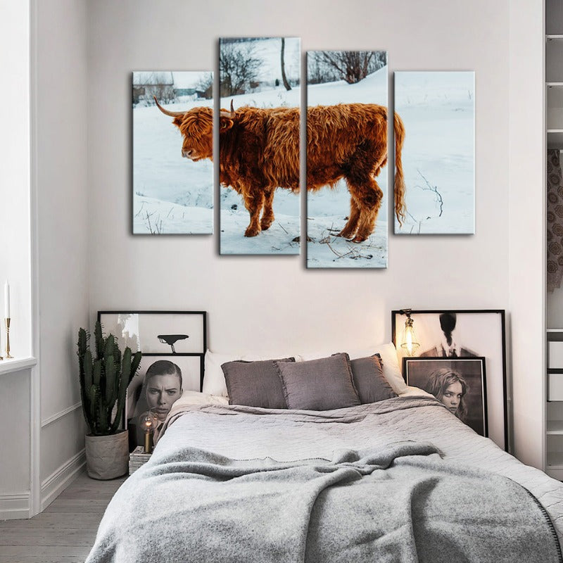 4-Piece Curly Cow Canvas Wall Art Painting | Skanto