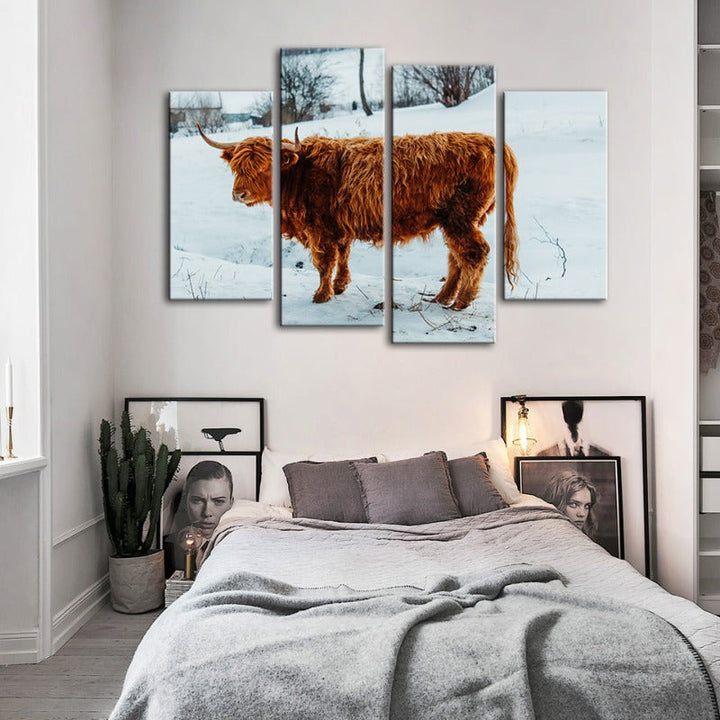 4-Piece Curly Cow Canvas Wall Art Painting | Skanto