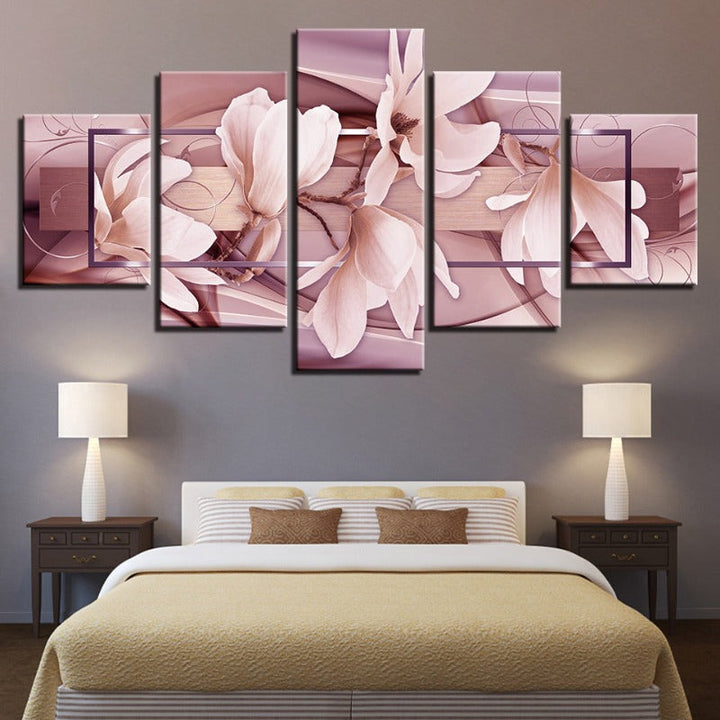 5-Piece Light Pink Floral Canvas Wall Art Painting | Skanto