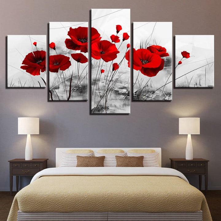 5-Piece Red Flower on White Background Canvas Print | Skanto