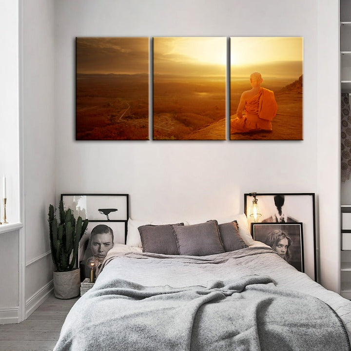 Fredelig solnedgang på en klippe – lerretsbilde, 3-delt sett