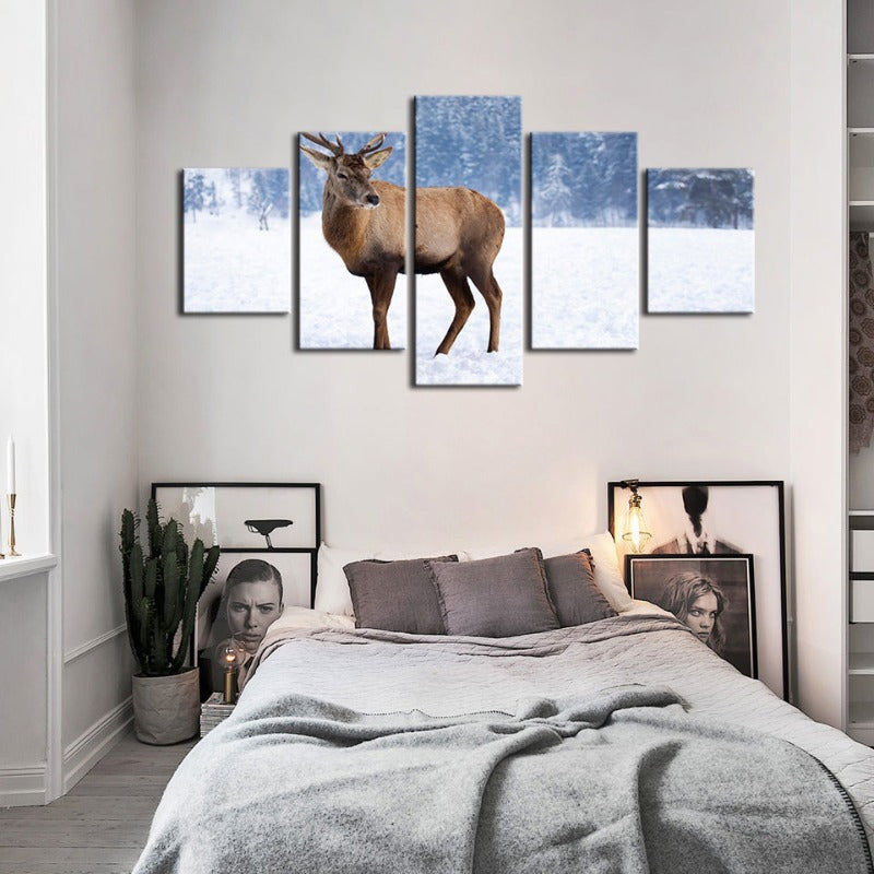 5-delt snødekt landskap Hjort - lerret veggkunst maleri | Skanto
