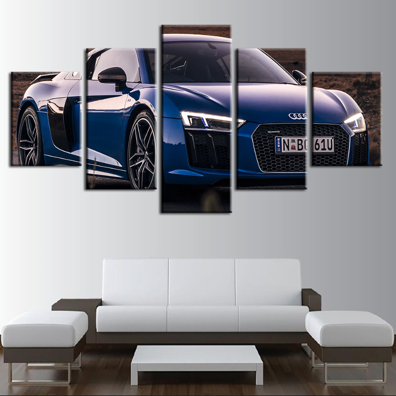 5-Piece Close Up Blue Metallic Car - Canvas Wall Art Painting | Skanto