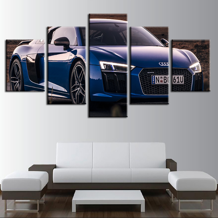 5-Piece Close Up Blue Metallic Car - Canvas Wall Art Painting | Skanto