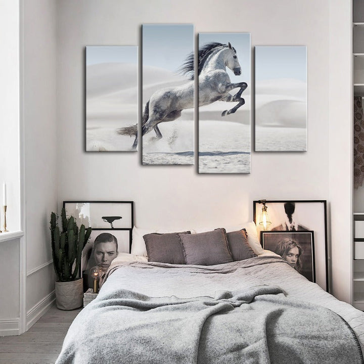 4-delte Springende Hvite Hest - Canvas Veggkunst Maleri | Skanto