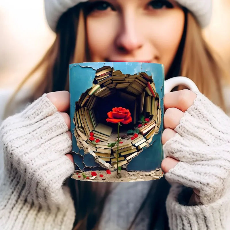3D Floral Bokhylle Sprukket Hull Kaffe Kopp | Skanto