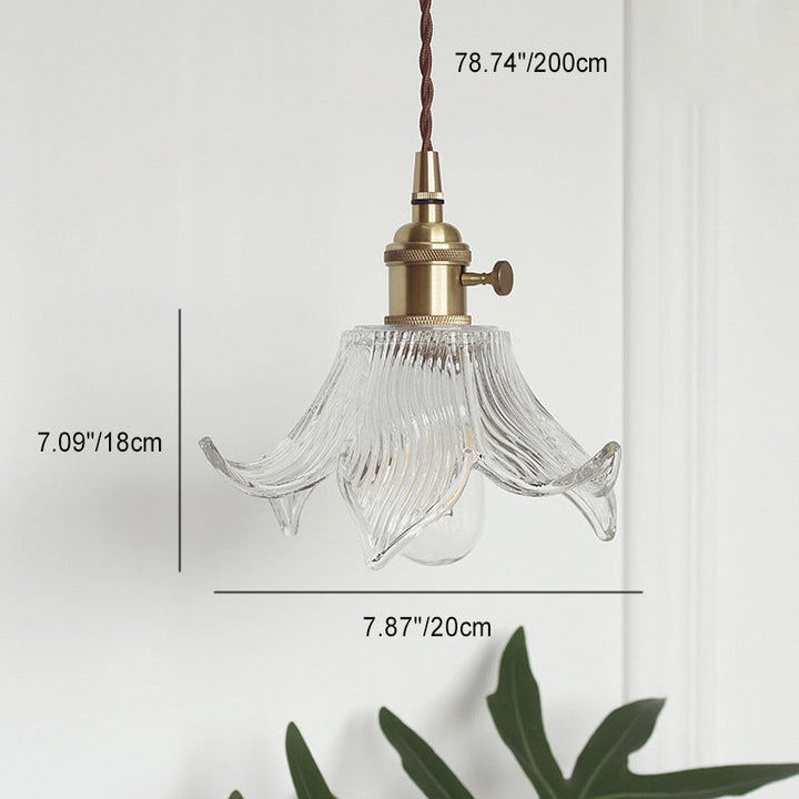 Skanto | Moderne Kreativ Floral Messing-Glass 1-Lyskilde Pendellampe for Stuen