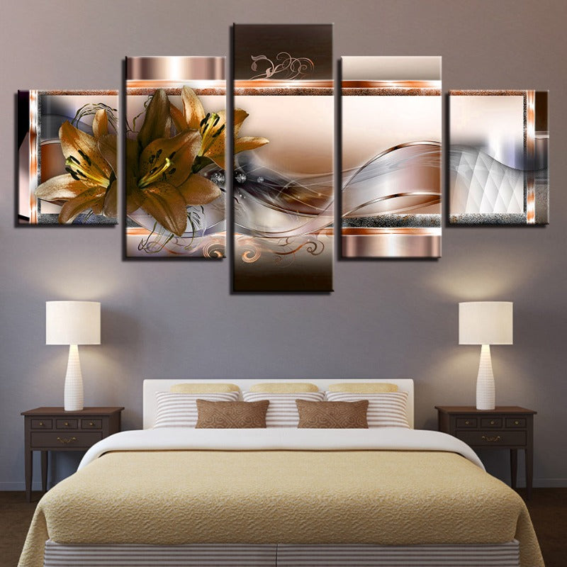 5 Pcs Golden Flower - Canvas Wall Art Painting | Skanto