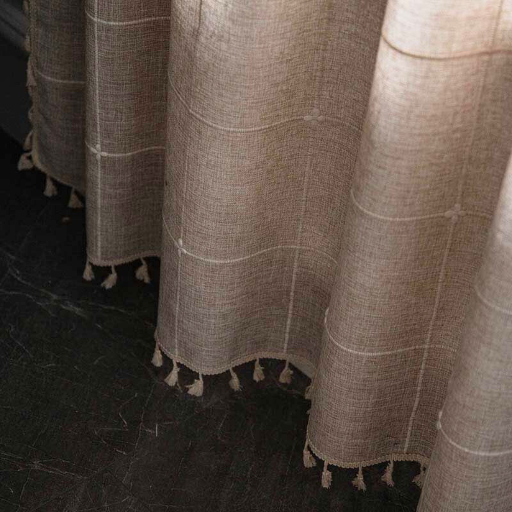 Skanto | Rutete Frynse Semi-Svart utgardiner – Boho Stil Gardiner