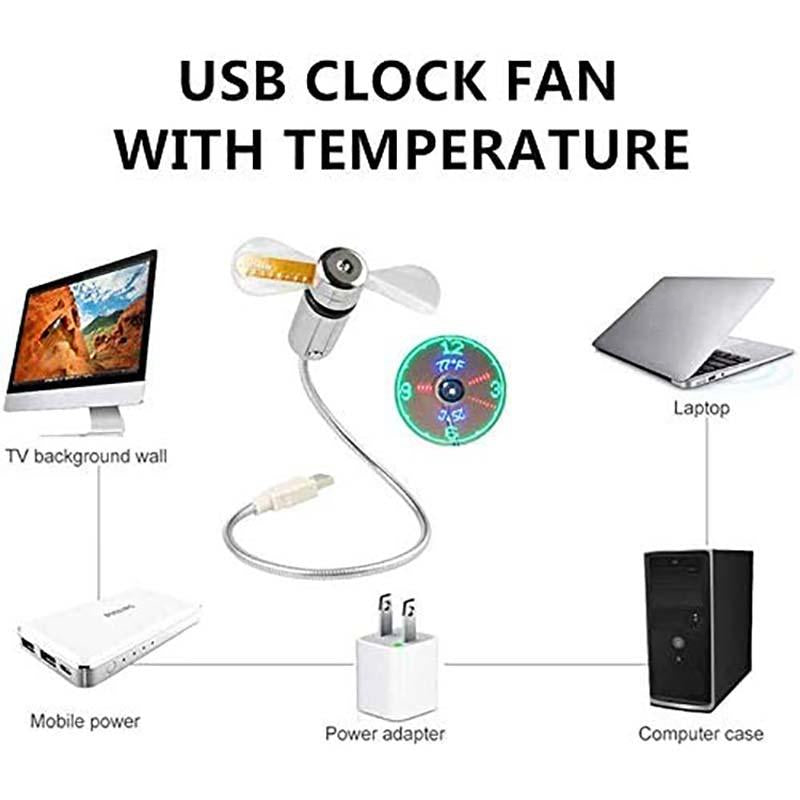 USB-vifte med LED-klokkbelysning | Skanto