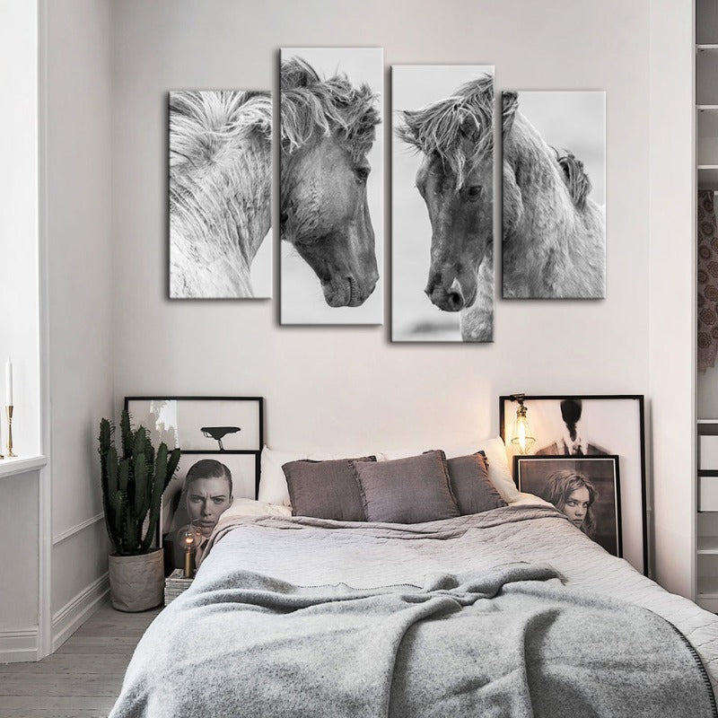 4 Piece Two White Horses - Canvas Wall Art Painting | Skanto