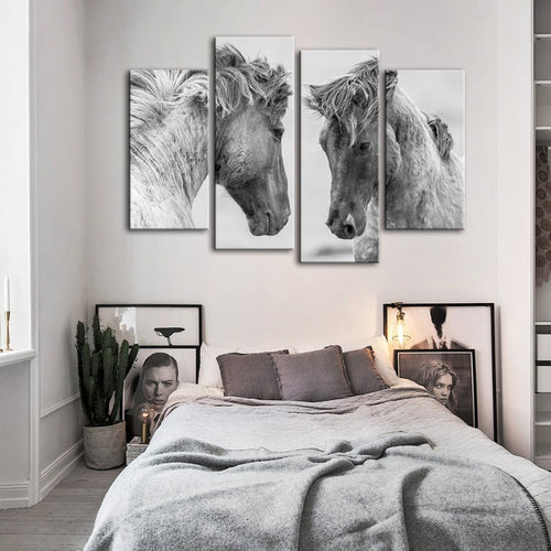 4 Piece Two White Horses - Canvas Wall Art Painting | Skanto