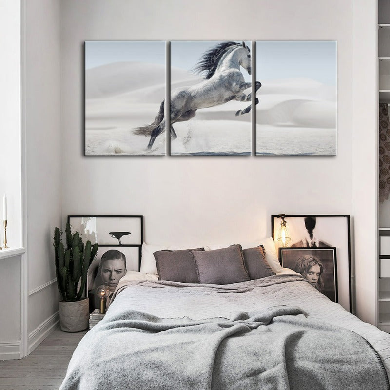 Springende Hvit Hest-Levnadsveggkunst Maleri 3 Stykker