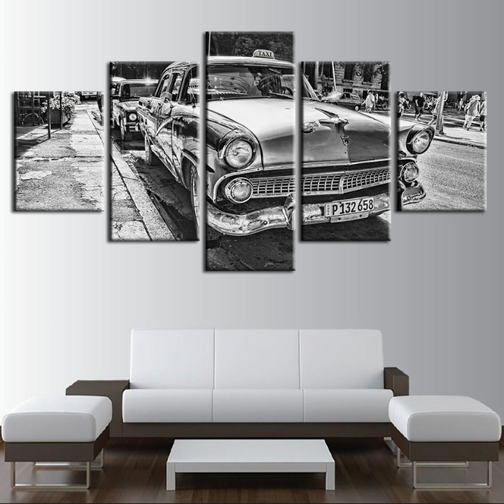 5-Piece Black & White Vintage Car Canvas Wall Art Painting | Skanto