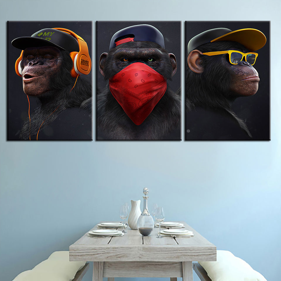Monkey Crew 3 deler - Lerret veggkunst maleri