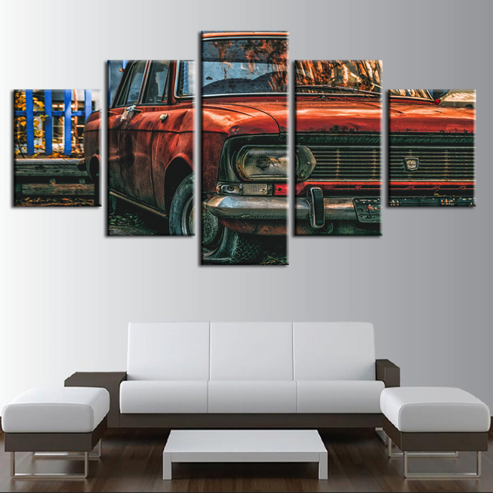 5-Piece Red Dented Vintage Car Canvas Wall Art Painting | Skanto