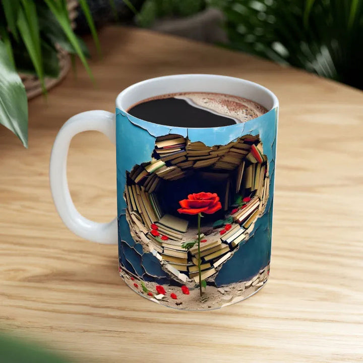 3D Floral Bokhylle Sprukket Hull Kaffe Kopp | Skanto