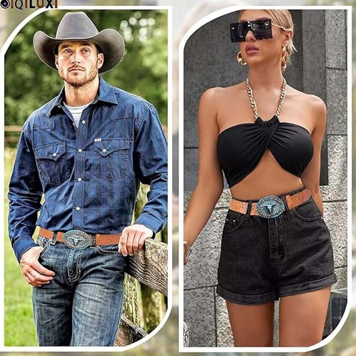 Skanto | Retro Punk Prægede Western Denim Belte