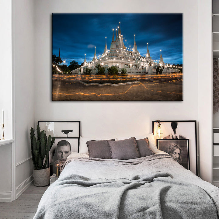 Vakre tempel natt tid - lerret veggkunst maleri | Skanto