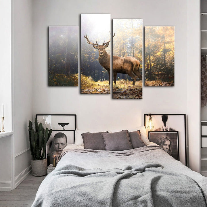 4 stk Majestetiske hjorter i skogen - lerret veggkunst maleri | Skanto