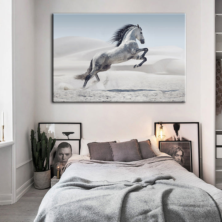 Springende hvite hest - Lerret veggkunst maleri