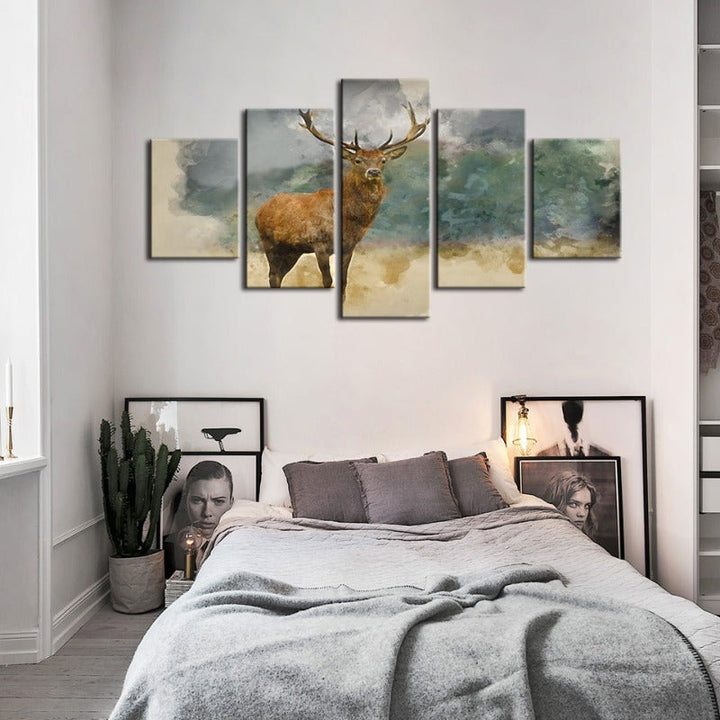 5-delt Aquarell-nivåer Reinsdyr - Lerret Vegkunst Maleri | Skanto