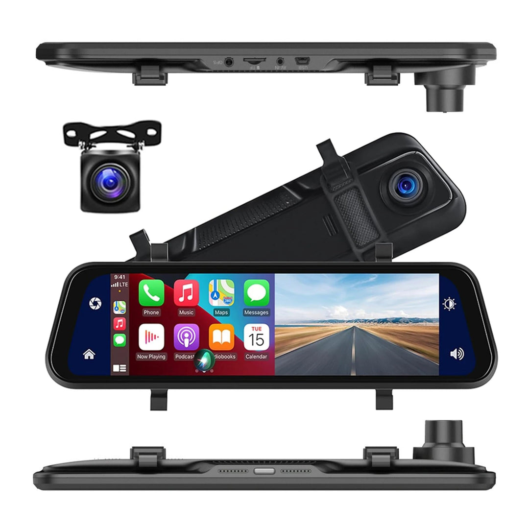Skanto | VisionMirror Pro – Ultra HD Speil Dash Cam med Trådløs CarPlay & Android Auto