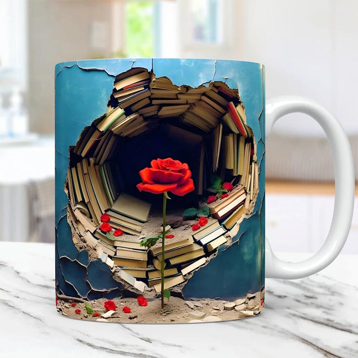 3D Floral Bokhylle Sprukket Hull Kaffe Kopp | Skanto