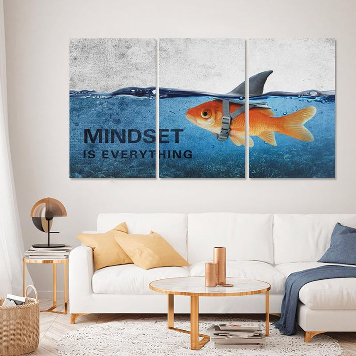 3Pcs Abstrakt Blå Gullfisk Hai Plakater Lærret Maling | Skanto