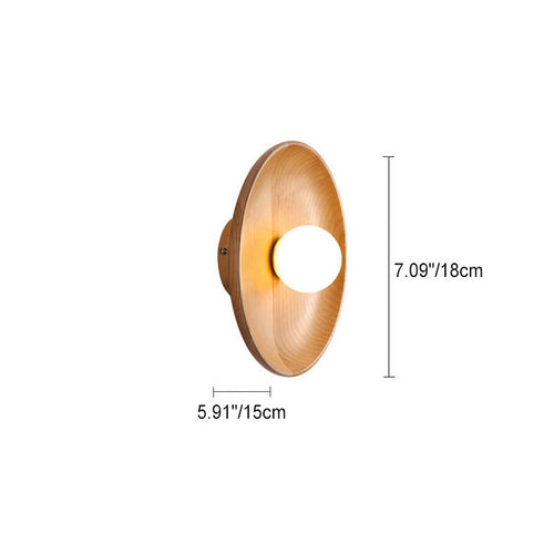 Skanto | Modern Minimalist Rund Skive Solid Tre 1-Lykt Vegglampe