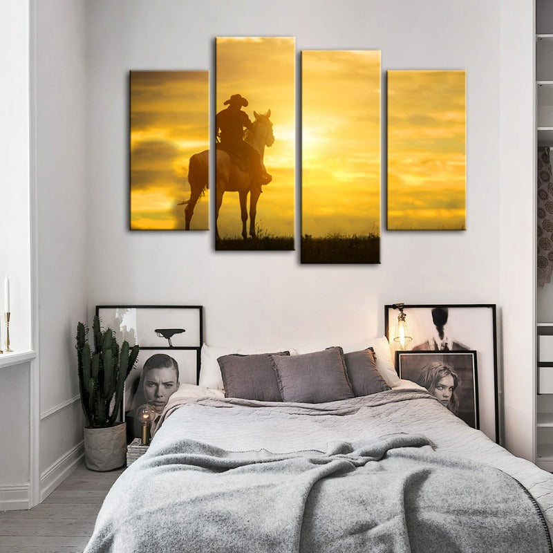 A Cowboy and His Horse - Canvas Wall Art Painting 4 Pieces | Skanto