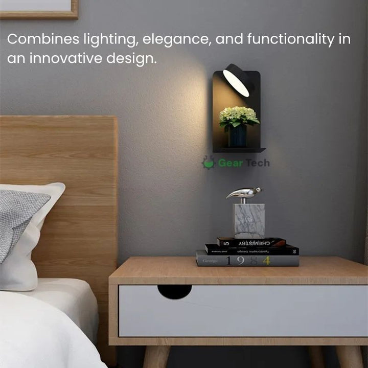 Skanto | LED Vegglampe med Hylle | Myk Glød, Moderne Design & Ideell for å Skape en Festlig Atmosfære i Soverommet