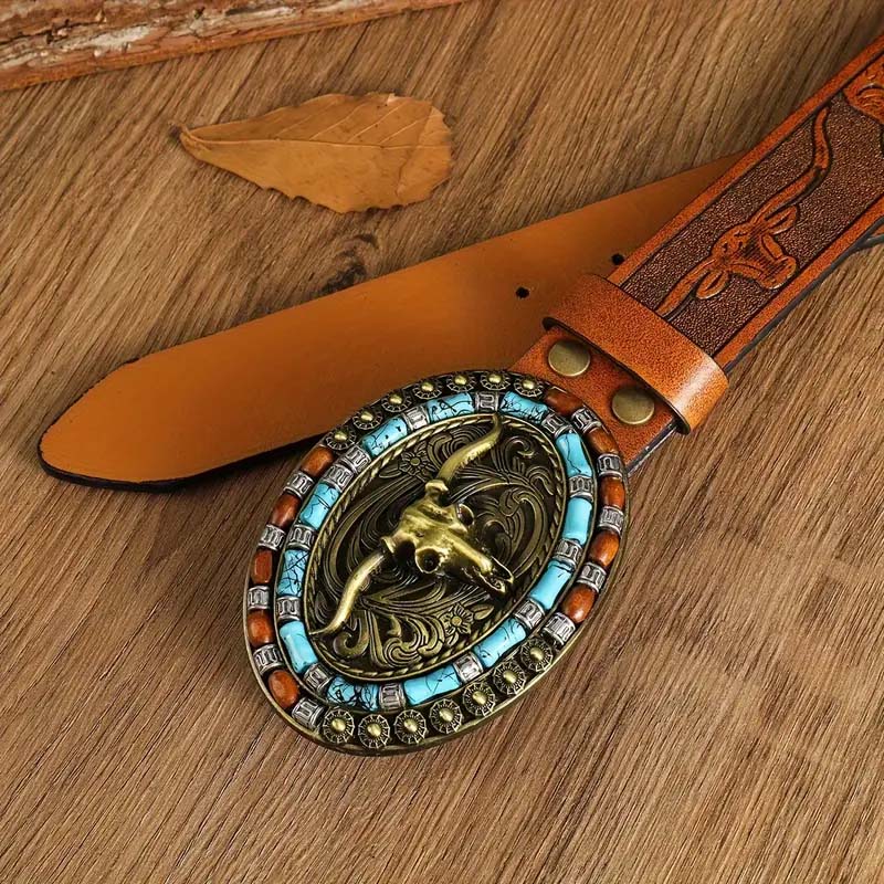 Skanto | Retro Punk Prægede Western Denim Belte
