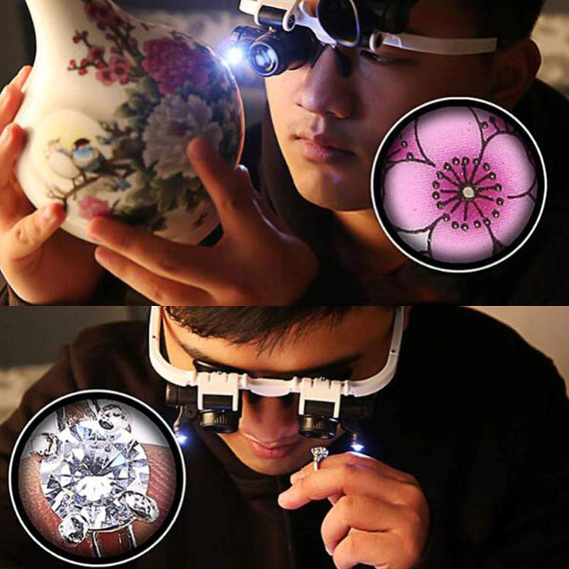 Forstørrelsesglass med LED-lampe for doble øyne
