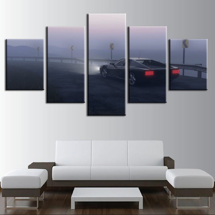 5 Piece - Fog - Classic Black Car - Canvas Wall Art Painting | Skanto