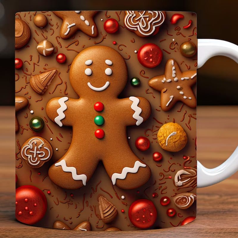 3D Jul Gingerbreadmann Keramisk Kaffe Kopp | Skanto