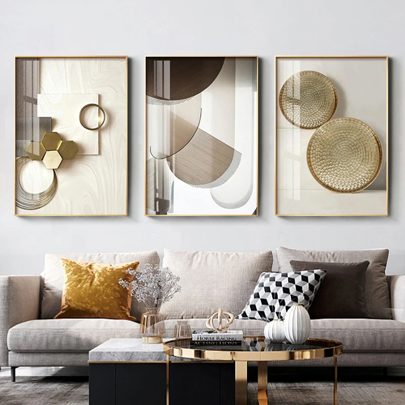 Moderne Estetikk Abstrakt Geometri Veggkunst Fint Kunst Lerret Utskrifter Bilder For Luksus Leilighet Stue Spisestue Inngang Foyer Kunst Dekor | Skanto