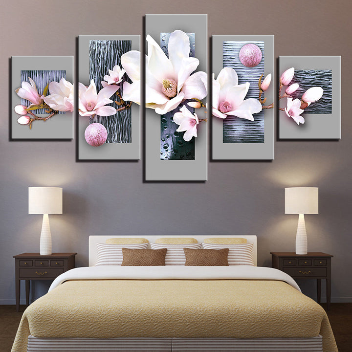 Elegante Babyrosa Magnolien 5 deler - Lerret Veggkunst Maleri