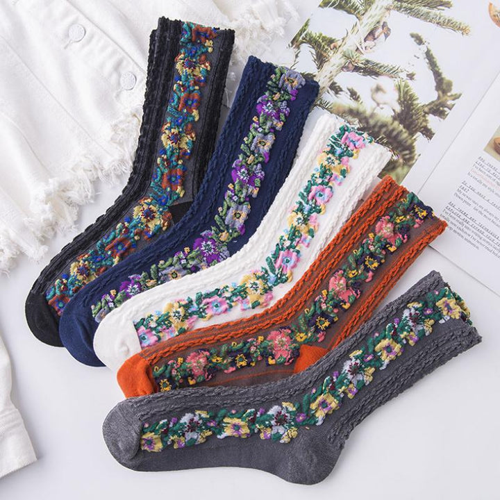 Skanto | Vintage Floral Style Cotton Crew Socks