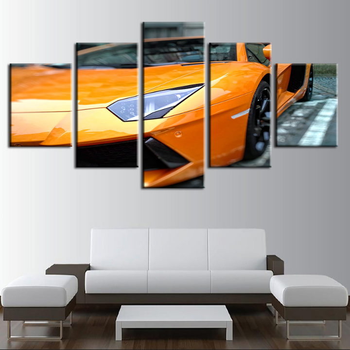 5-Piece Close-Up Yellow Classic Car Canvas Wall Art Painting | Skanto