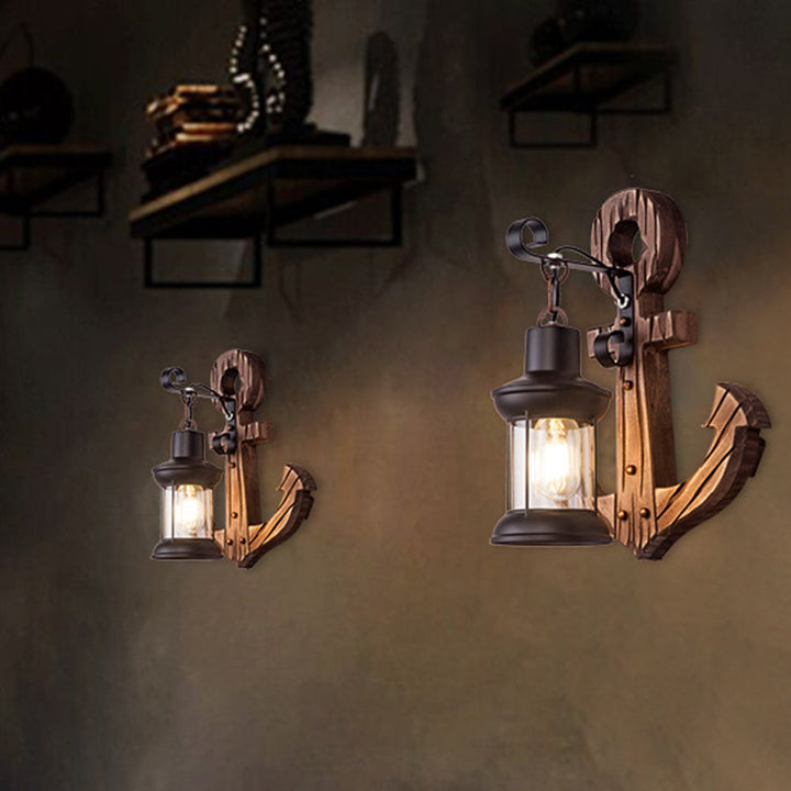 Skanto | Rustikk Tre Anker Vegglampe med Lantern