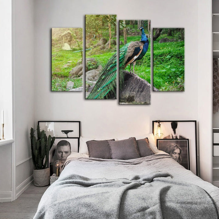 4 Pc. Majestic Peacock - Canvas Wall Art Painting | Skanto
