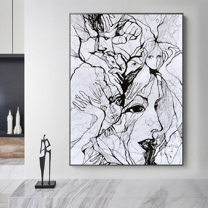 Ink Figure Ansikt - Lerret Veggkunst Maleri