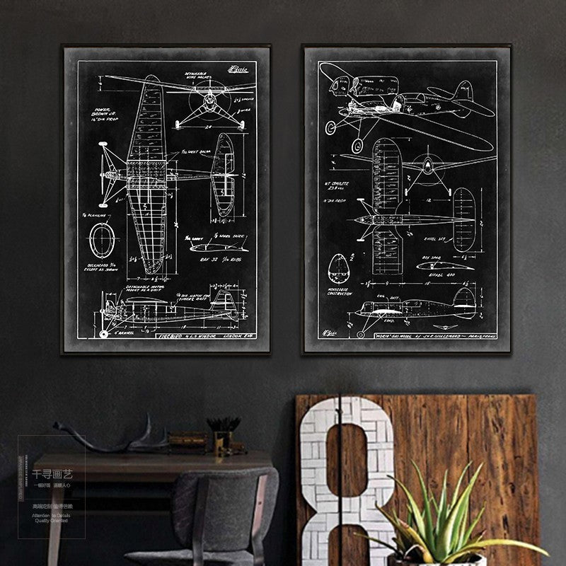 Designskisse av et vintage jagerfly – lerretsbilde