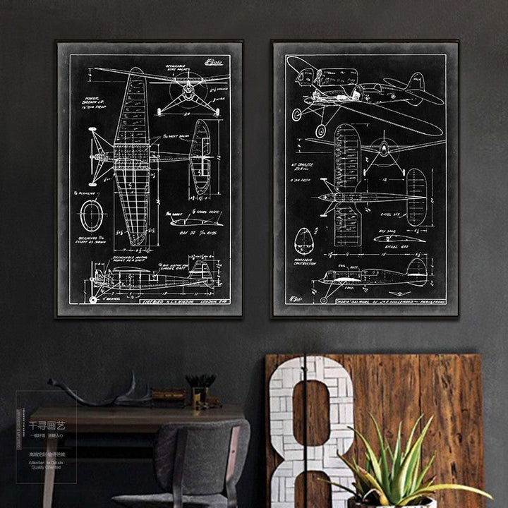Designskisse av et vintage jagerfly – lerretsbilde